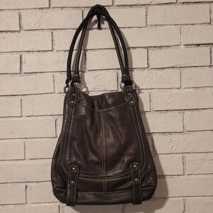 Sophia Caparelli Dark Brown Faux Leather Shoulder Bag with Leopard Print Lining